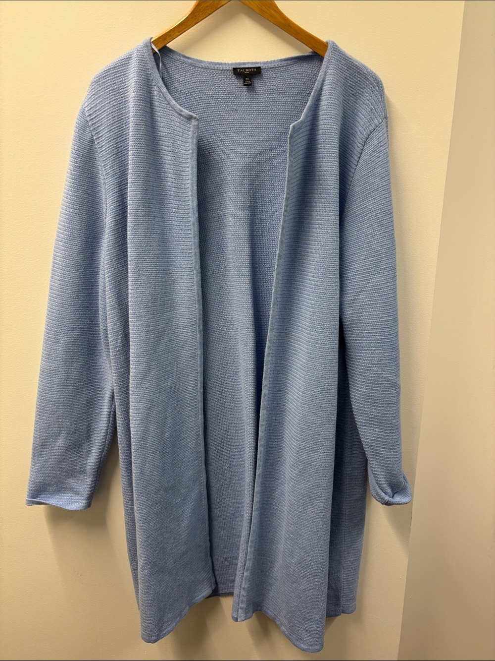 Talbots Plus Light Blue Soft and Cozy Open Cotton Nylon Knit Cardigan Size 2X